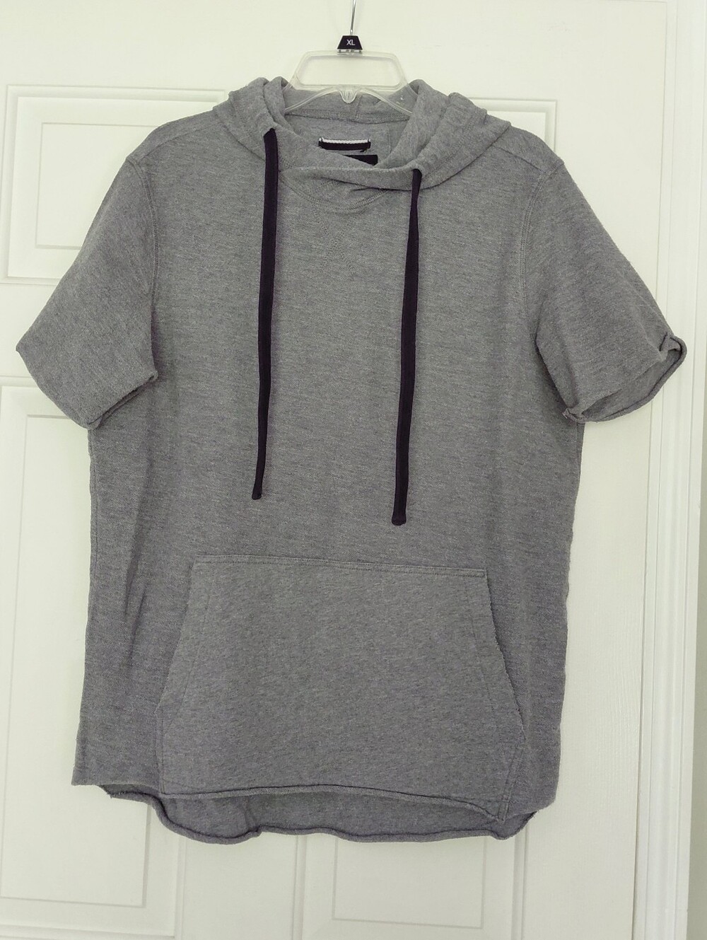 Edgar + Ash Mens Gray Hooded With Pocket Short Sleeve  Sweatshirt Size Large